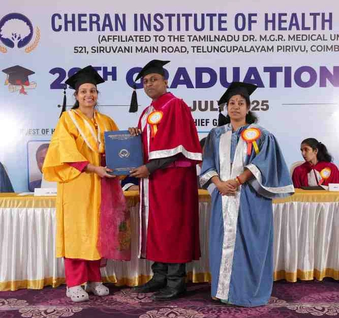 Students receiving physiotherapy education and clinical training at Cheran College of Physiotherapy